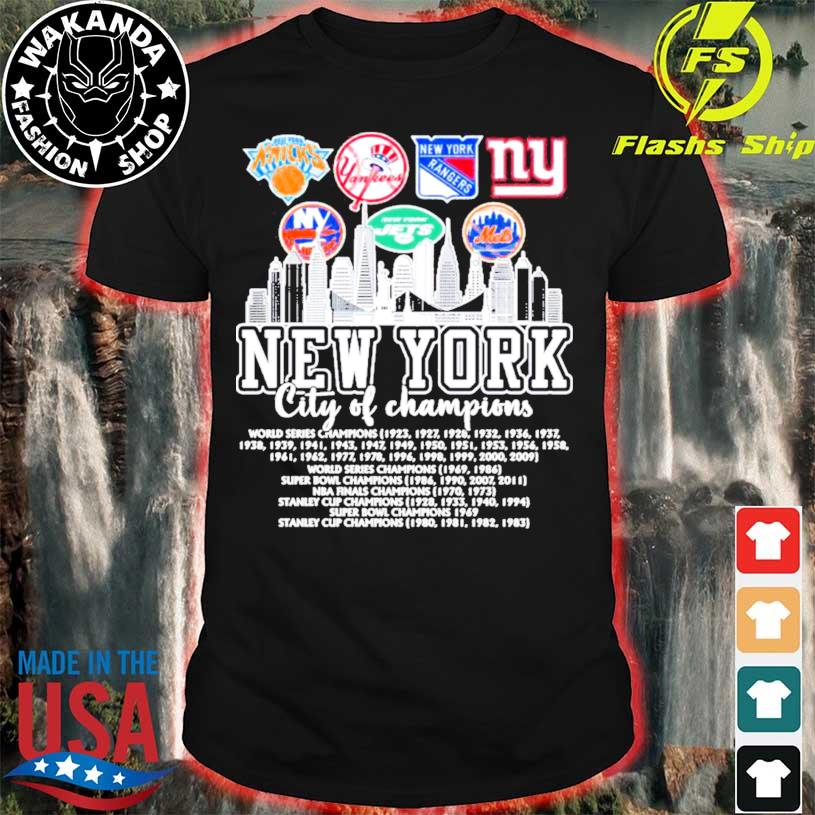 New york knicks and new york yankees and new york rangers and new york  giants and new york jets and new york mets new york city of champions shirt,  hoodie, sweater, long