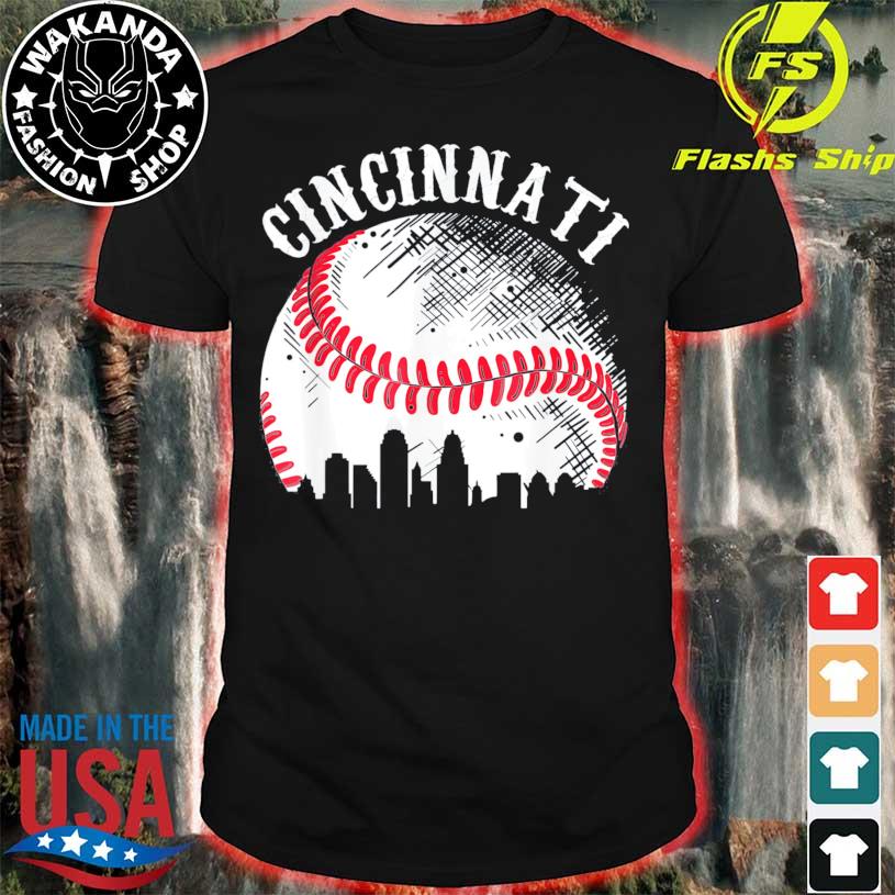  Vintage Cincinnati Skyline City Baseball Tee Met At Gameday T- Shirt : Sports & Outdoors