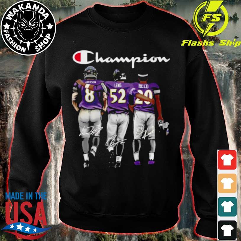 Official Baltimore Ravens Lamar Jackson Ray Lewis and Ed Reed champion  signatures shirt, hoodie, sweater, long sleeve and tank top