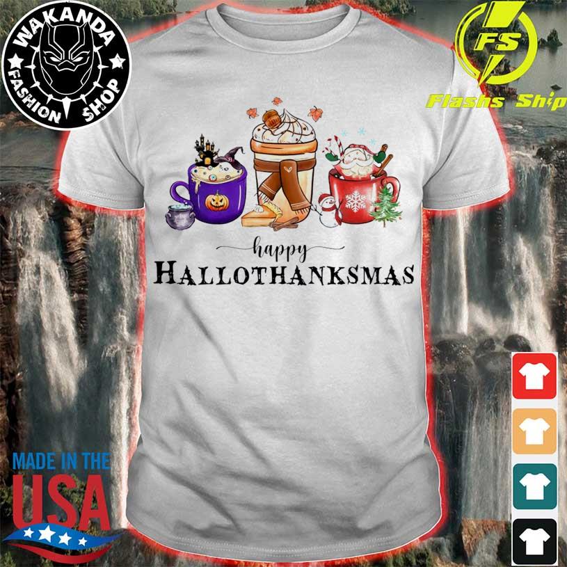 Happy hallothanksmas Christmas coffee fall coffee halloween shirt