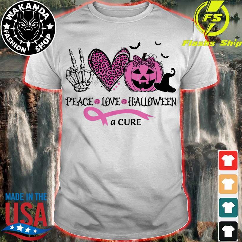 Peace Love Halloween and a Cure Breast Cancer Halloween Shirt