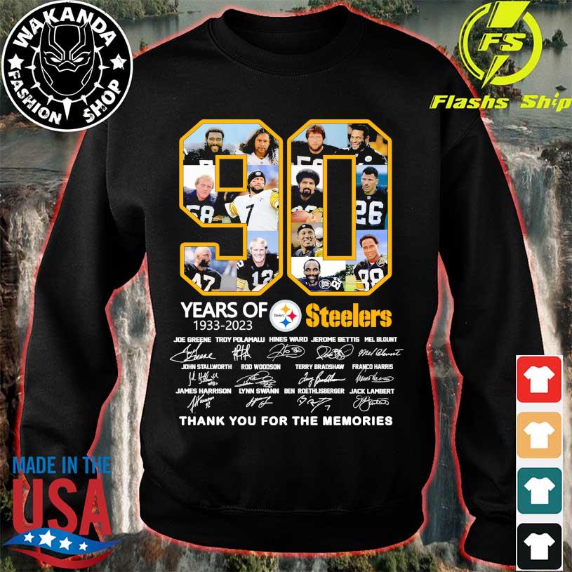 90 years of Steelers 1933-2023 thank you for the memories with signatures  shirt, hoodie, sweater, long sleeve and tank top