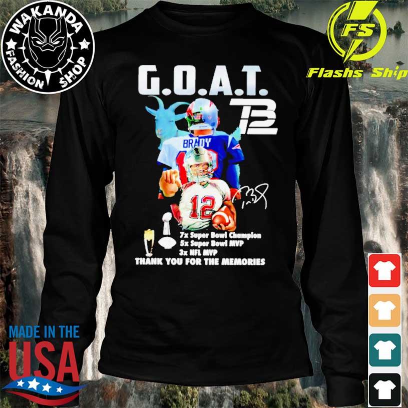 Official Tom Brady goat NFL mvp thank you for the memories signature T-shirt,  hoodie, tank top, sweater and long sleeve t-shirt