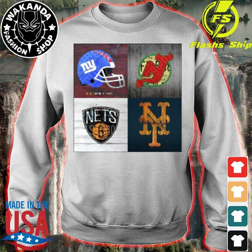 New York Sports Team License Plate Art Collage Giants Devils Nets Mets V6  Shirt - Limotees