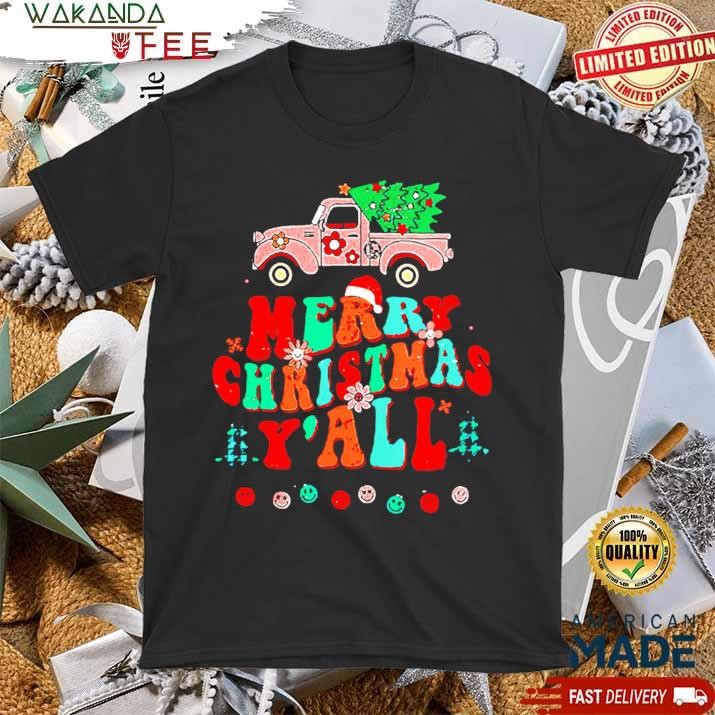 Official Merry Christmas Y'all Santa Retro Red Truck Pajamas Groovy SweatShirt