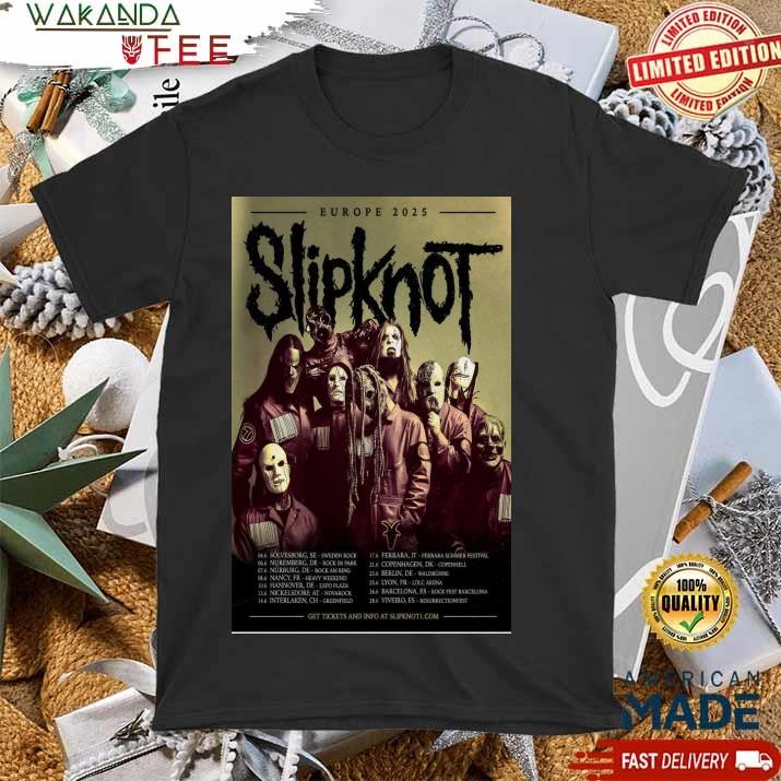 Official Slipknot Europe 2025 Poster T shirt